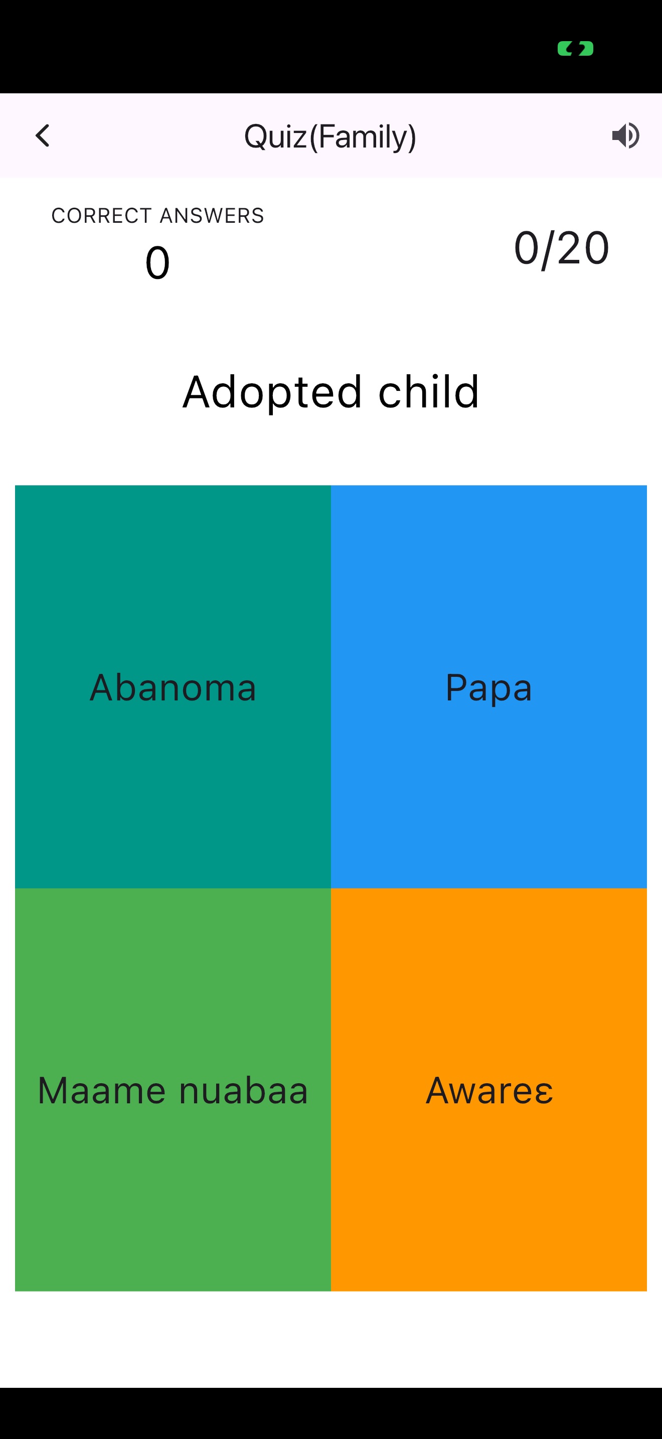 Family vocabulary multiple-choice Twi quiz